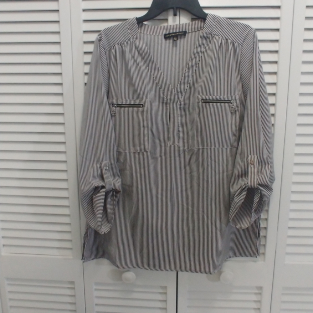Adrienne Vittadini top XL black white stripes new no tag